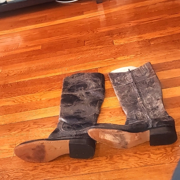 Steven By Steve Madden "reins" Grey / Brown Leather Distressed Knee High - Picture 3 of 8